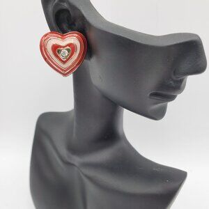 Vintage Red Pink Rhinestone Heart Clip-on Earrings